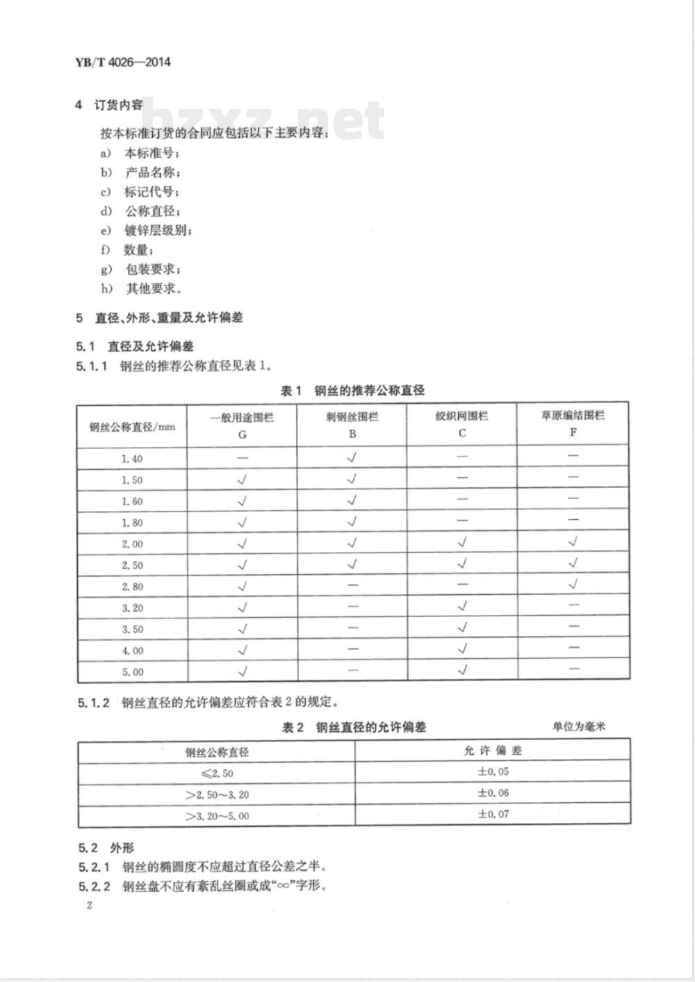 YB/T 4026-2014网围栏用镀锌钢丝 