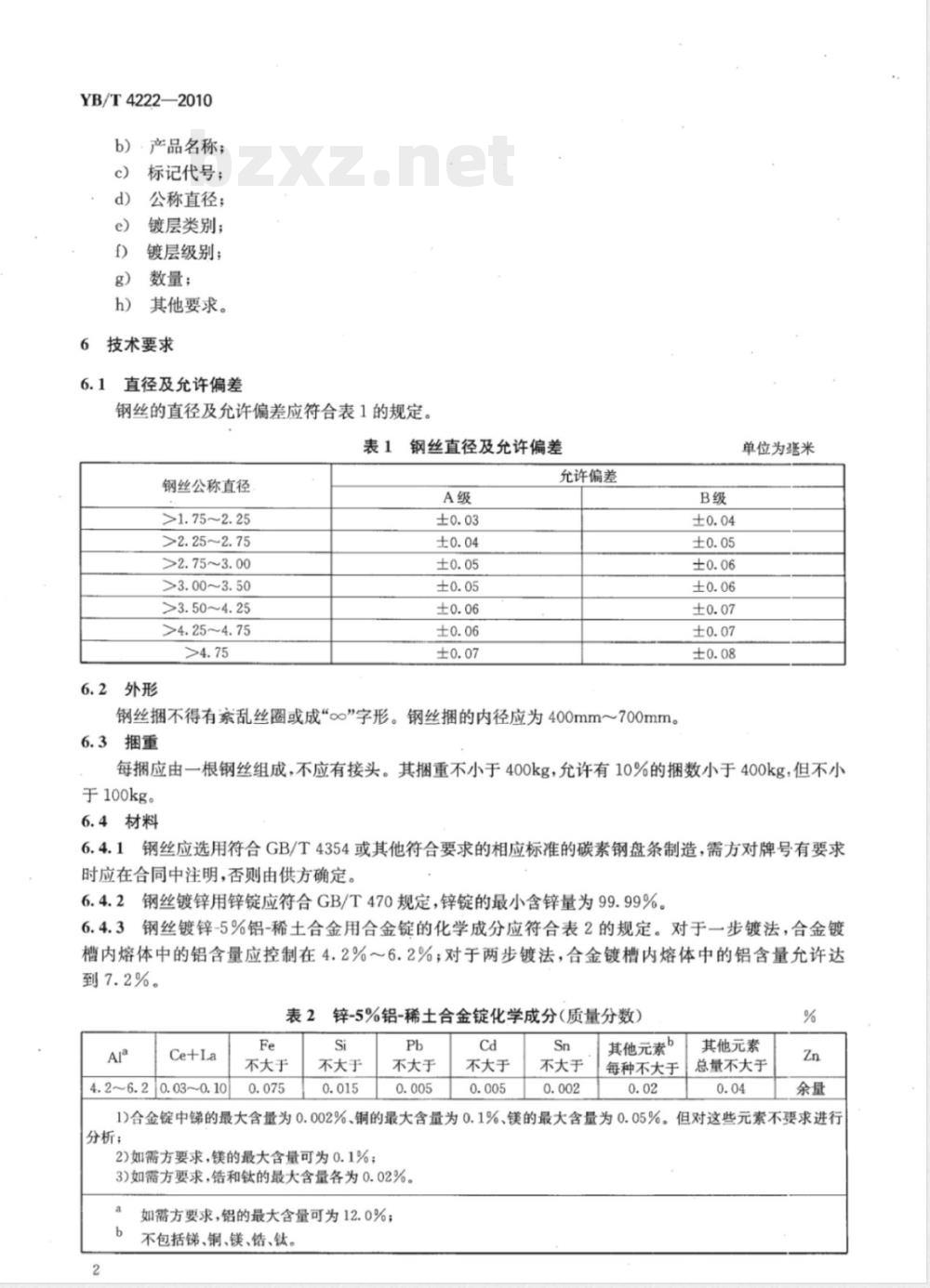 YB/T 4222-2010预绞式金具用镀层钢丝 