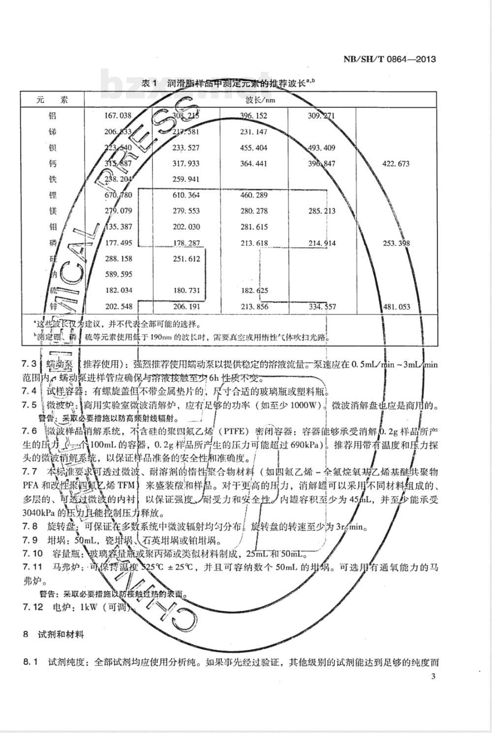 NB/SH/T 0864-2013润滑脂中金属元素的测定 电感耦合等离子体发射光谱法 NB/SH/T 0864-2013润滑脂中金属元素的测定 电感耦合等离子体发射光谱法