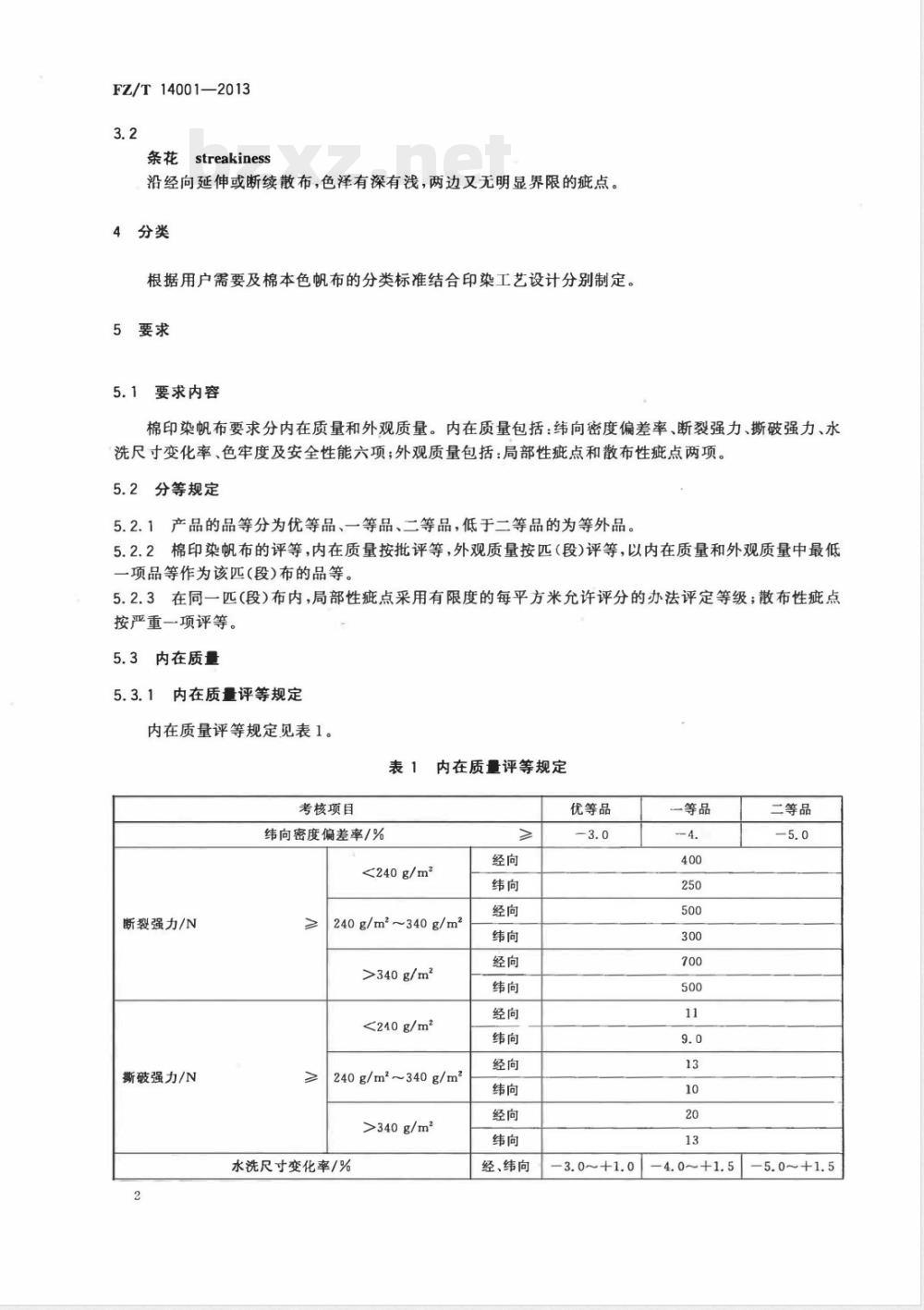 FZ/T 14001-2013棉印染帆布 FZ/T 14001-2013棉印染帆布
