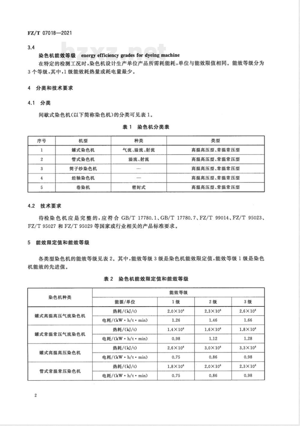 FZ/T 07018-2021染色机能效限定值及能效等级 FZ/T 07018-2021染色机能效限定值及能效等级