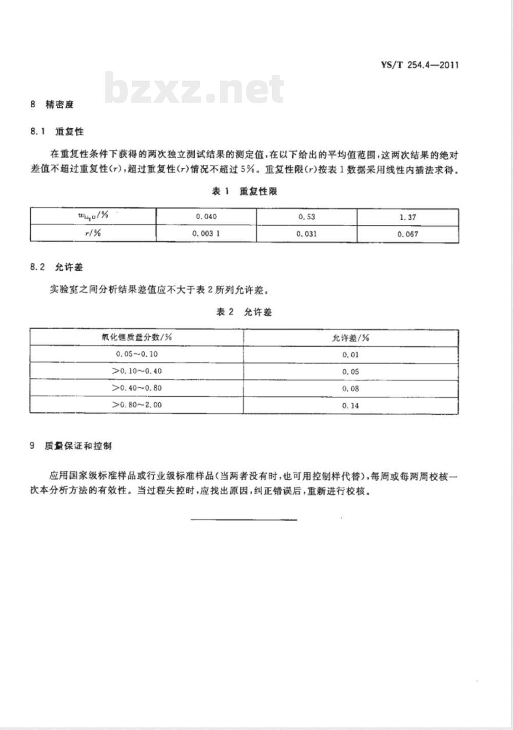 YS/T 254.4-2011铍精矿、绿柱石化学分析方法 第4部分:氧化锂量的测定 火焰原子吸收光谱法 YS/T 254.4-2011铍精矿、绿柱石化学分析方法 第4部分:氧化锂量的测定 火焰原子吸收光谱法