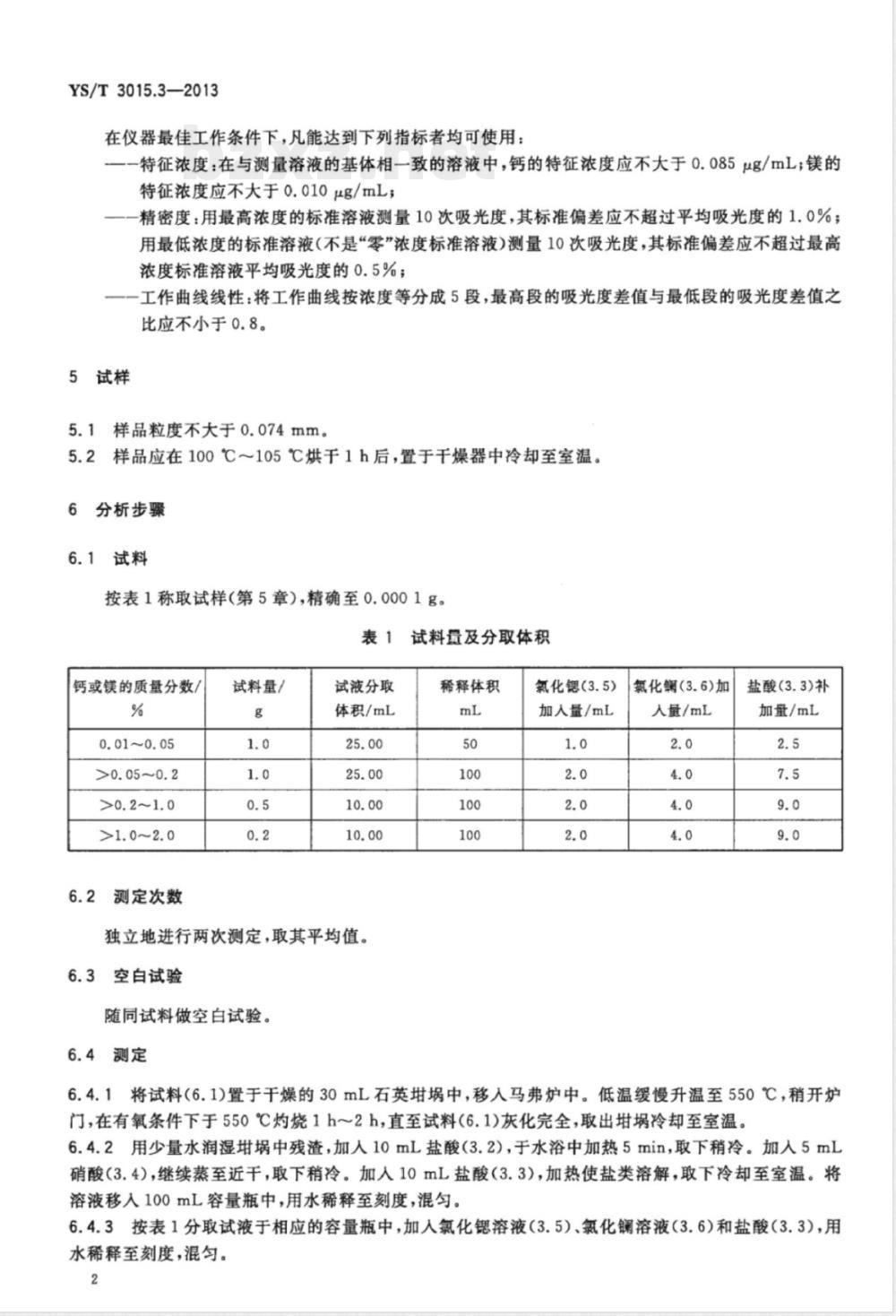 YS/T 3015.3-2013载金炭化学分析方法 第3部分:钙和镁量的测定 火焰原子吸收光谱法 YS/T 3015.3-2013载金炭化学分析方法 第3部分:钙和镁量的测定 火焰原子吸收光谱法