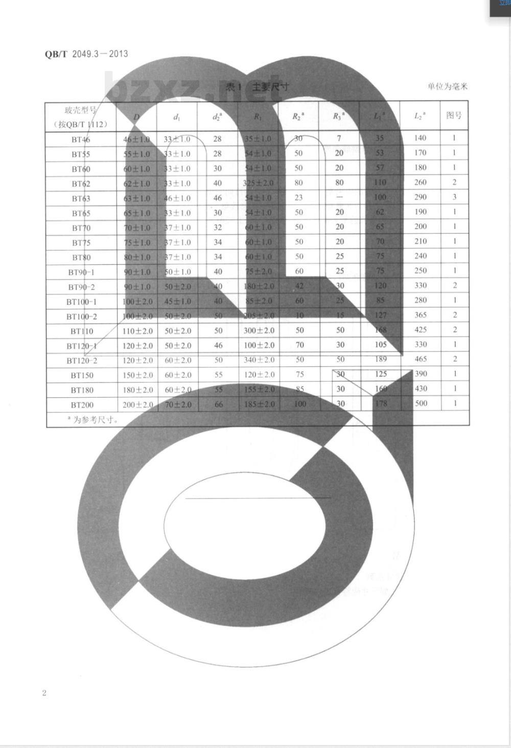 QB/T 2049.3-2013灯用玻壳 BT型玻壳尺寸系列 QB/T 2049.3-2013灯用玻壳 BT型玻壳尺寸系列