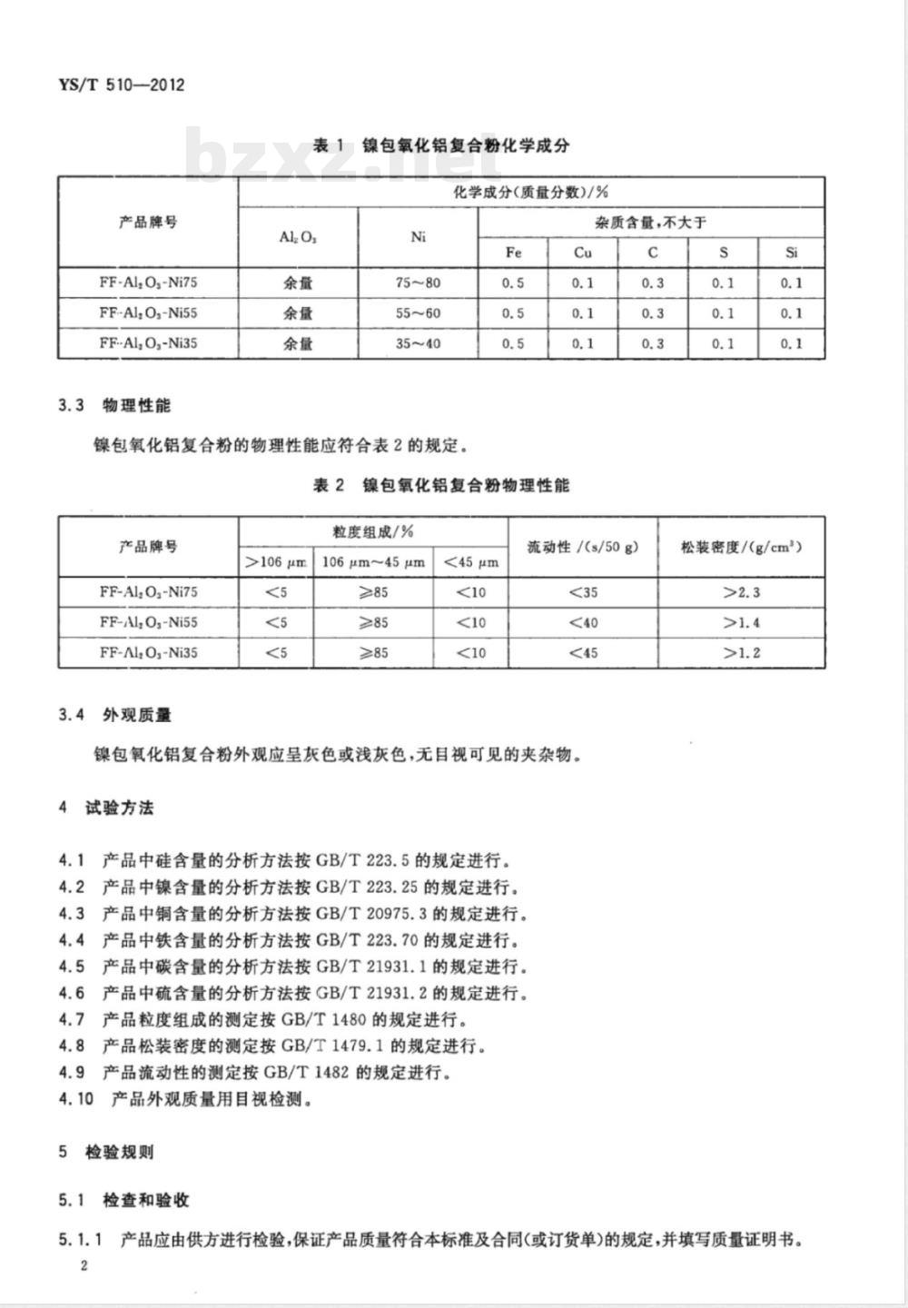 YS/T 510-2012镍包氧化铝复合粉 