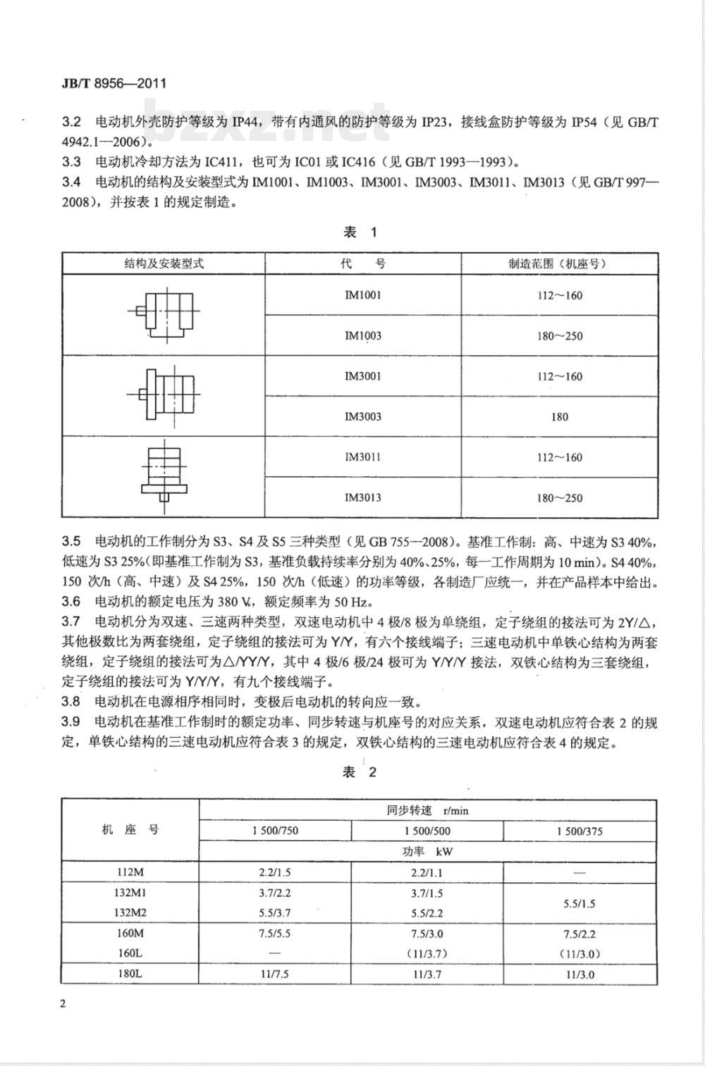 JB/T 8956-2011YZTD(E)系列塔式起重机用(电磁制动)多速三相异步电动机技术条件 JB/T 8956-2011YZTD(E)系列塔式起重机用(电磁制动)多速三相异步电动机技术条件