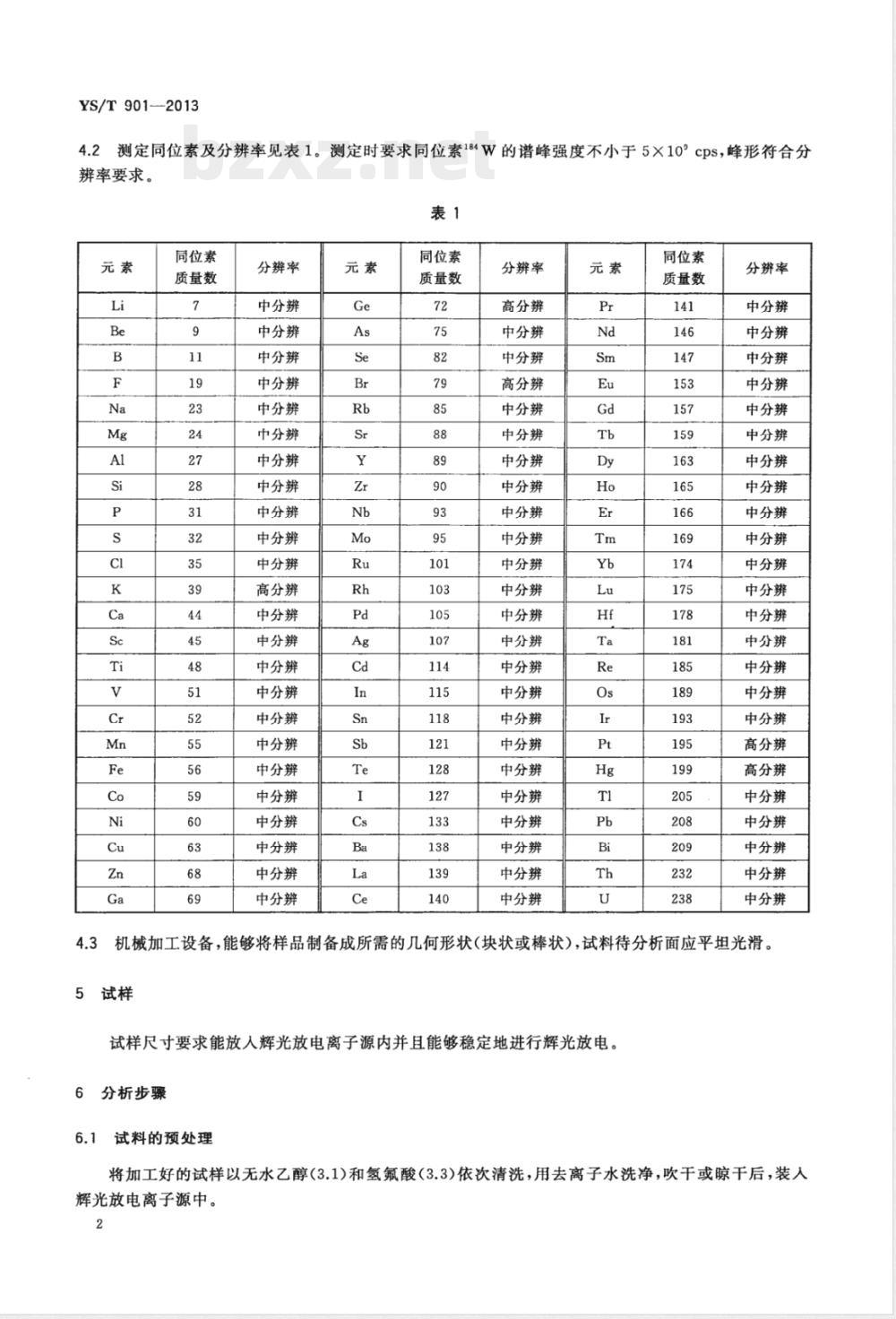 YS/T 901-2013高纯钨化学分析方法 痕量杂质元素的测定 辉光放电质谱法 