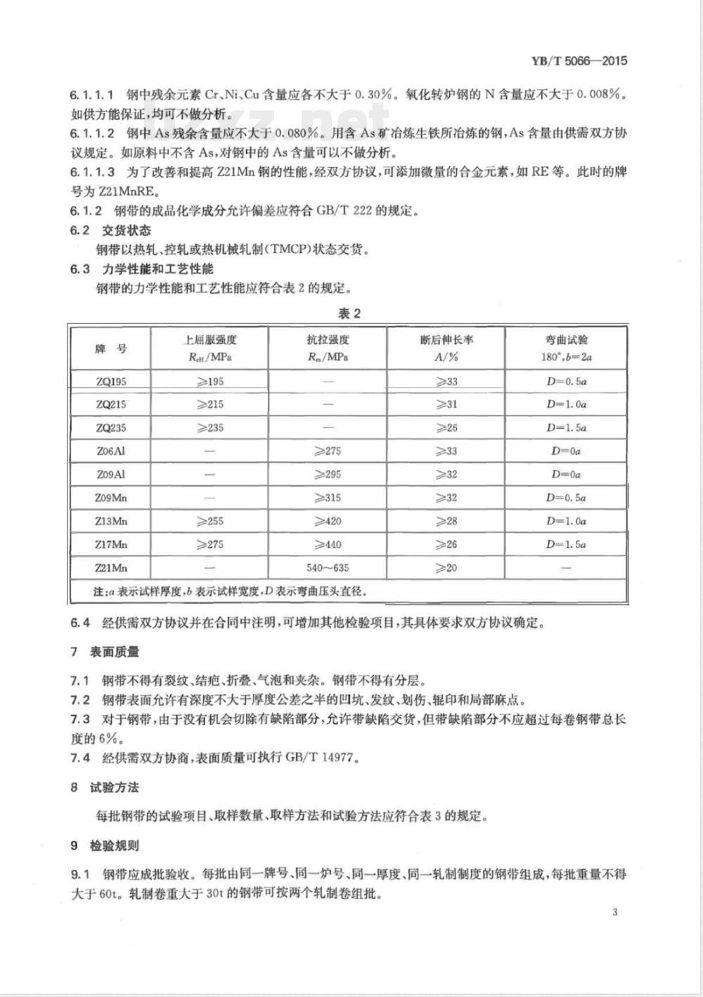 YB/T 5066-2015自行车用碳素钢和低合金钢热轧宽钢带 