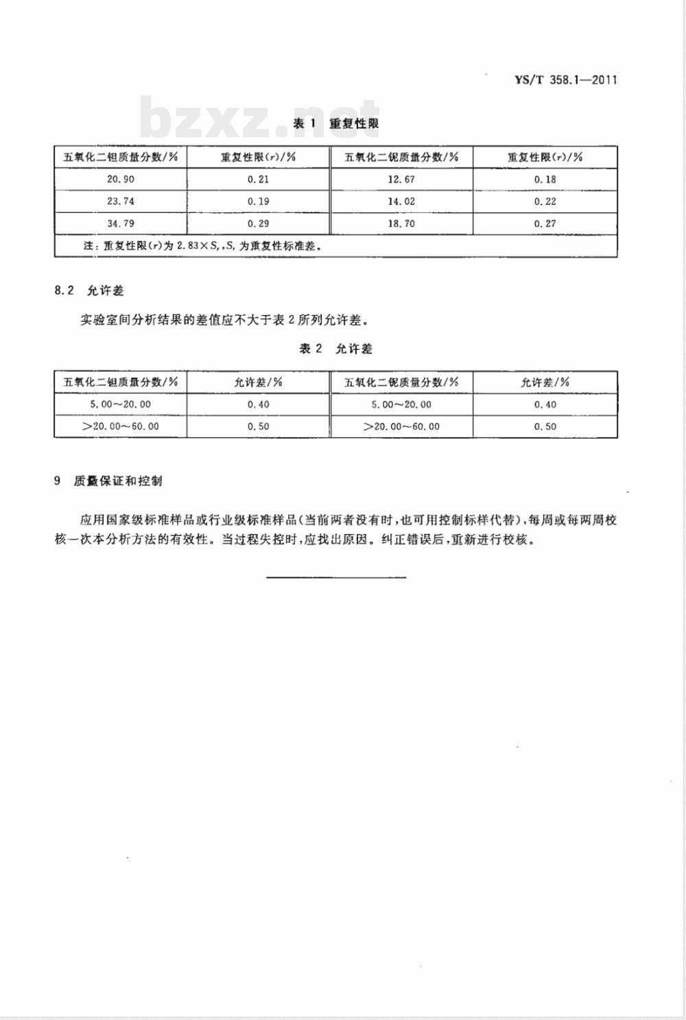 YS/T 358.1-2011钽铁、铌铁精矿化学分析方法 第1部分：钽、铌量的测定 纸上色层重量法 