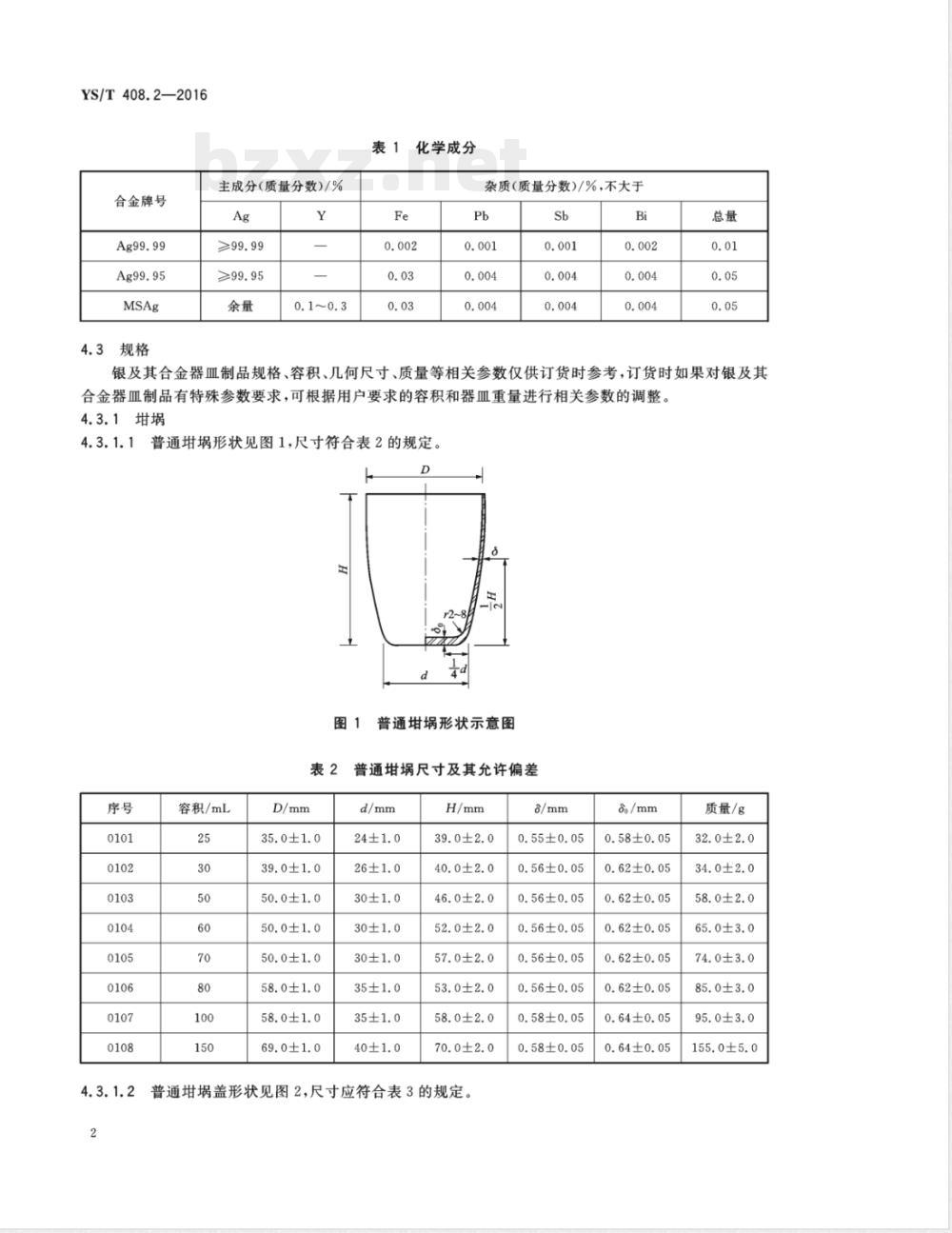 YS/T 408.2-2016贵金属器皿制品 第2部分：银及其合金器皿制品 