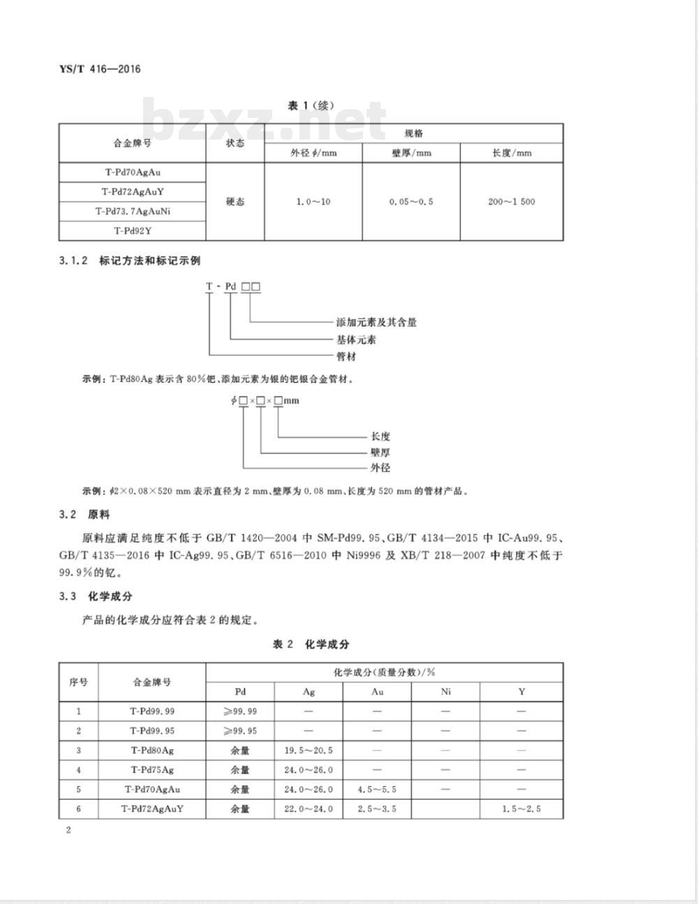 YS/T 416-2016氢气净化用钯合金管材 