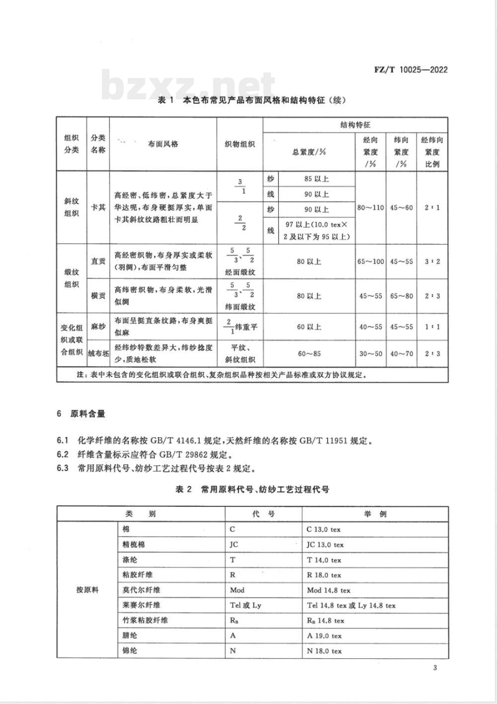 FZ/T 10025-2022本色布技术要求规范 