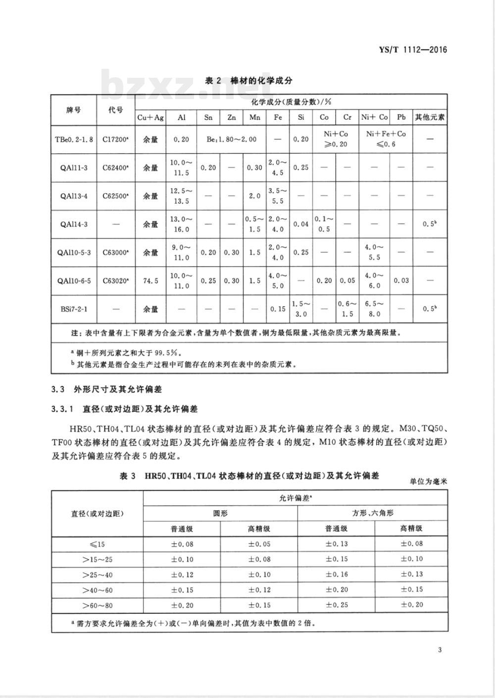 YS/T 1112-2016精密模具材料用铜合金棒材 YS/T 1112-2016精密模具材料用铜合金棒材