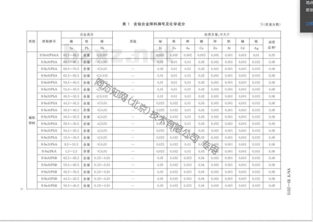 YS/T 93-2015膏状软钎料规范 