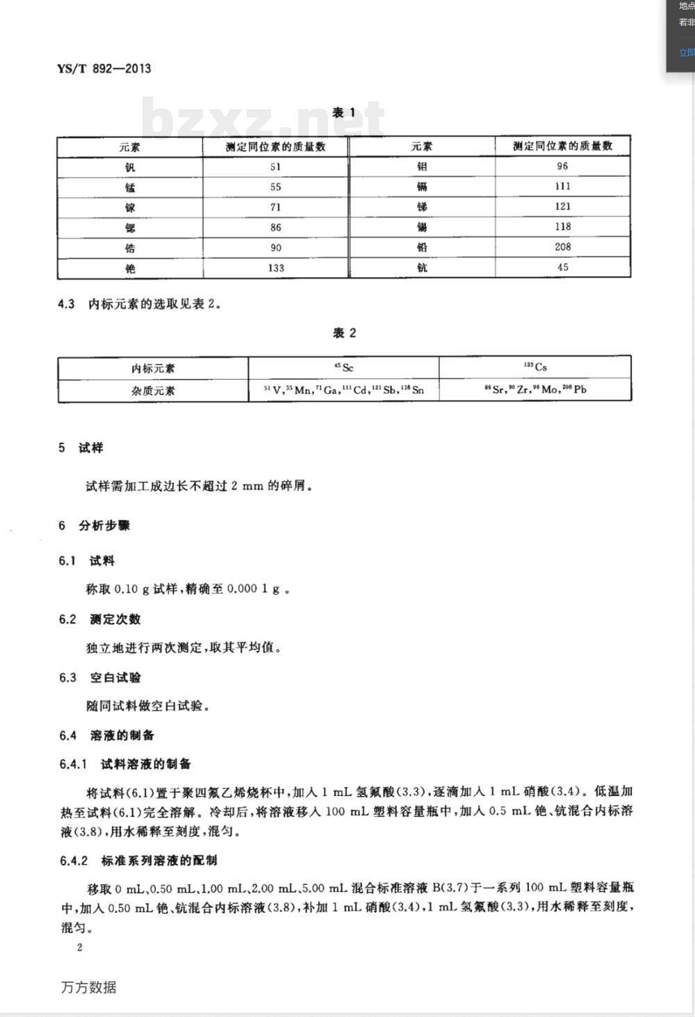 YS/T 892-2013高纯钛化学分析方法 痕量杂质元素的测定 电感耦合等离子体质谱法 YS/T 892-2013高纯钛化学分析方法 痕量杂质元素的测定 电感耦合等离子体质谱法