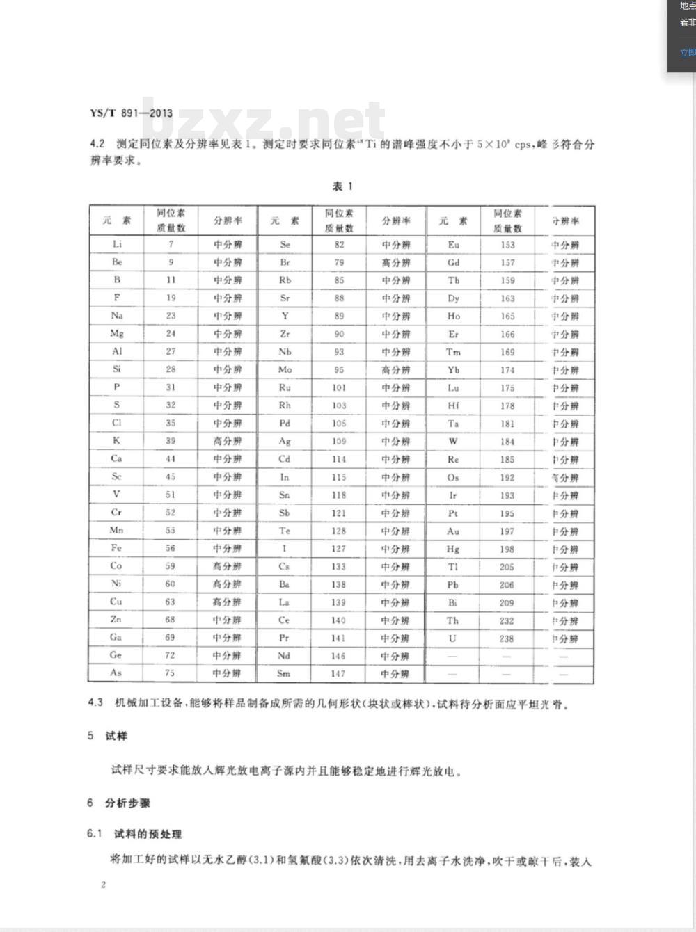 YS/T 891-2013高纯钛化学分析方法 痕量杂质元素的测定 辉光放电质谱法 YS/T 891-2013高纯钛化学分析方法 痕量杂质元素的测定 辉光放电质谱法