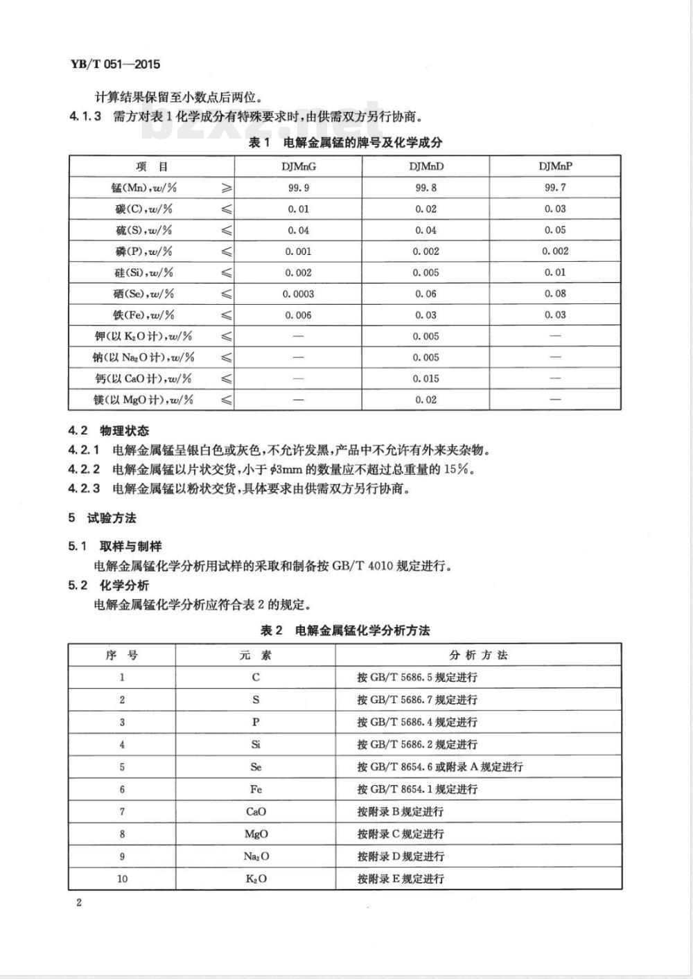 YB/T 051-2015电解金属锰 YB/T 051-2015电解金属锰