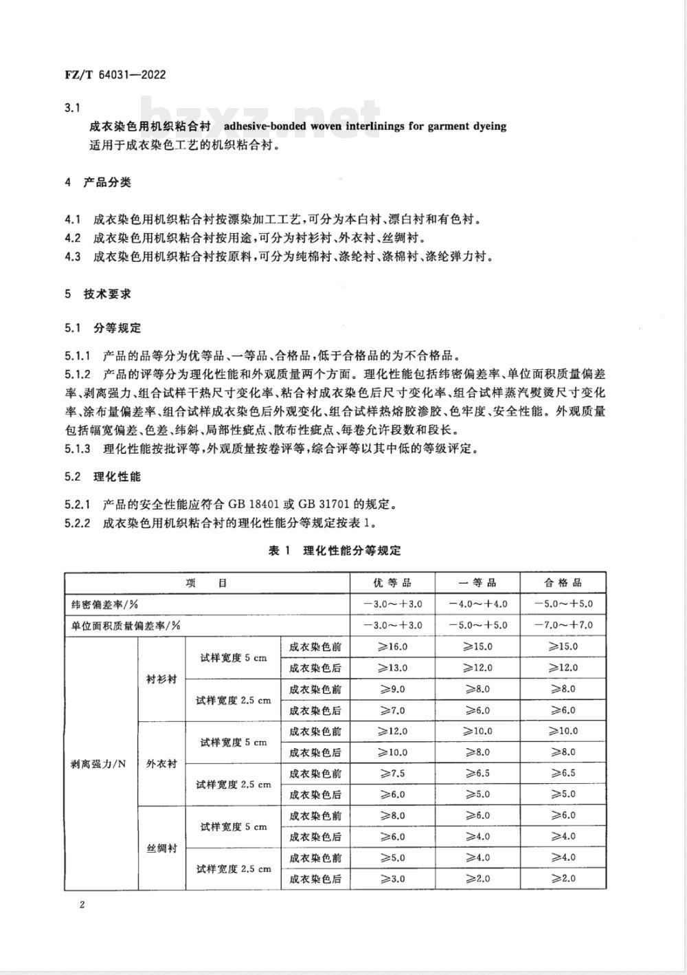 FZ/T 64031-2022成衣染色用机织粘合衬 FZ/T 64031-2022成衣染色用机织粘合衬