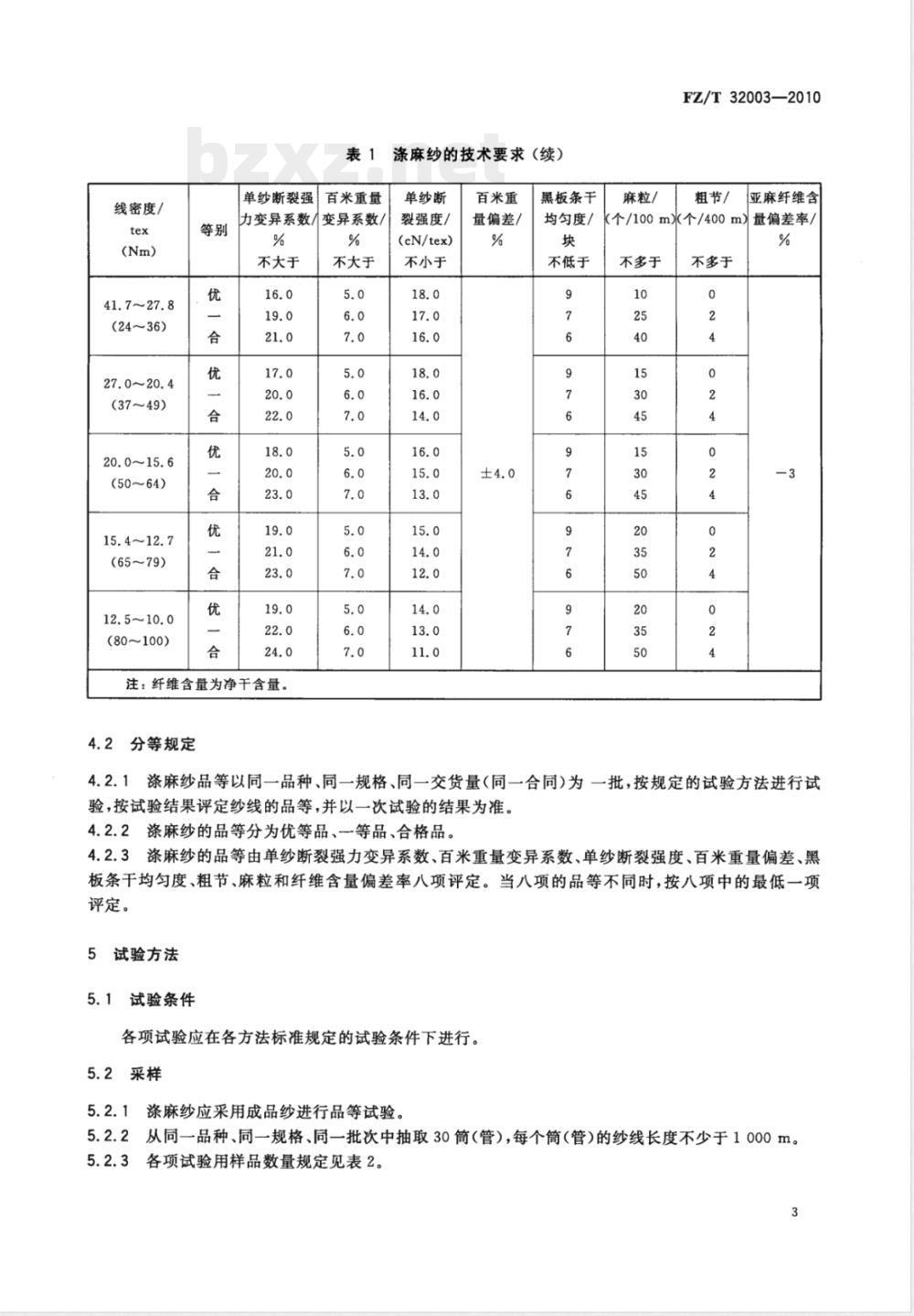 FZ/T 32003-2010涤麻(亚麻)纱 FZ/T 32003-2010涤麻(亚麻)纱