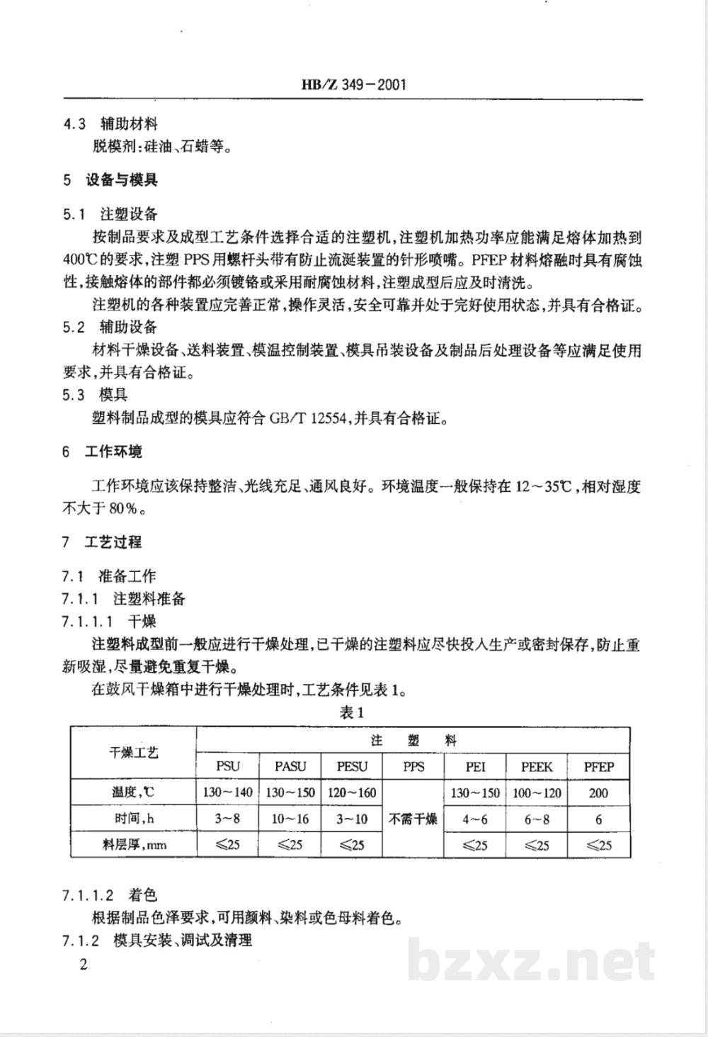 HB/Z 349-2001 耐热热塑性塑料注塑成型工艺