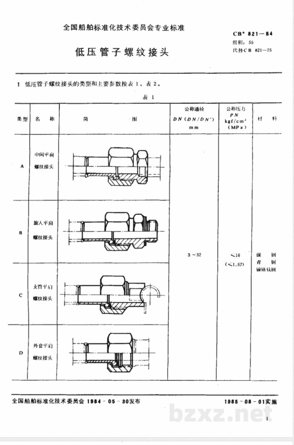 CB* 821-1984 低压管子螺纹接头 CB* 821-1984 低压管子螺纹接头