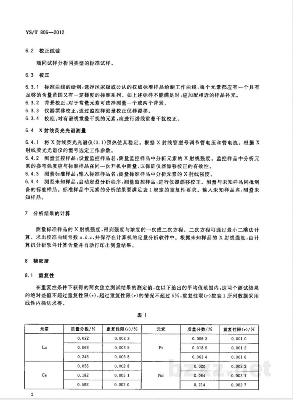 YS/T 806-2012铝及铝合金中稀土分析方法  X-射线荧光光谱法测定镧、铈、镨、钕、钐含量  YS/T 806-2012铝及铝合金中稀土分析方法  X-射线荧光光谱法测定镧、铈、镨、钕、钐含量