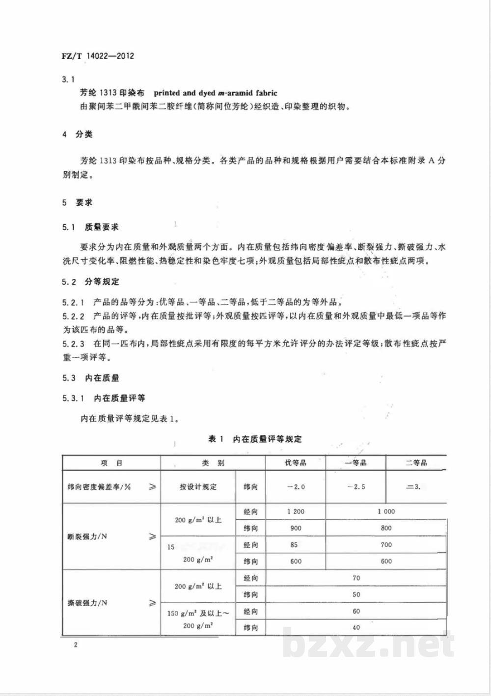 FZ/T 14022-2012芳纶1313印染布  FZ/T 14022-2012芳纶1313印染布