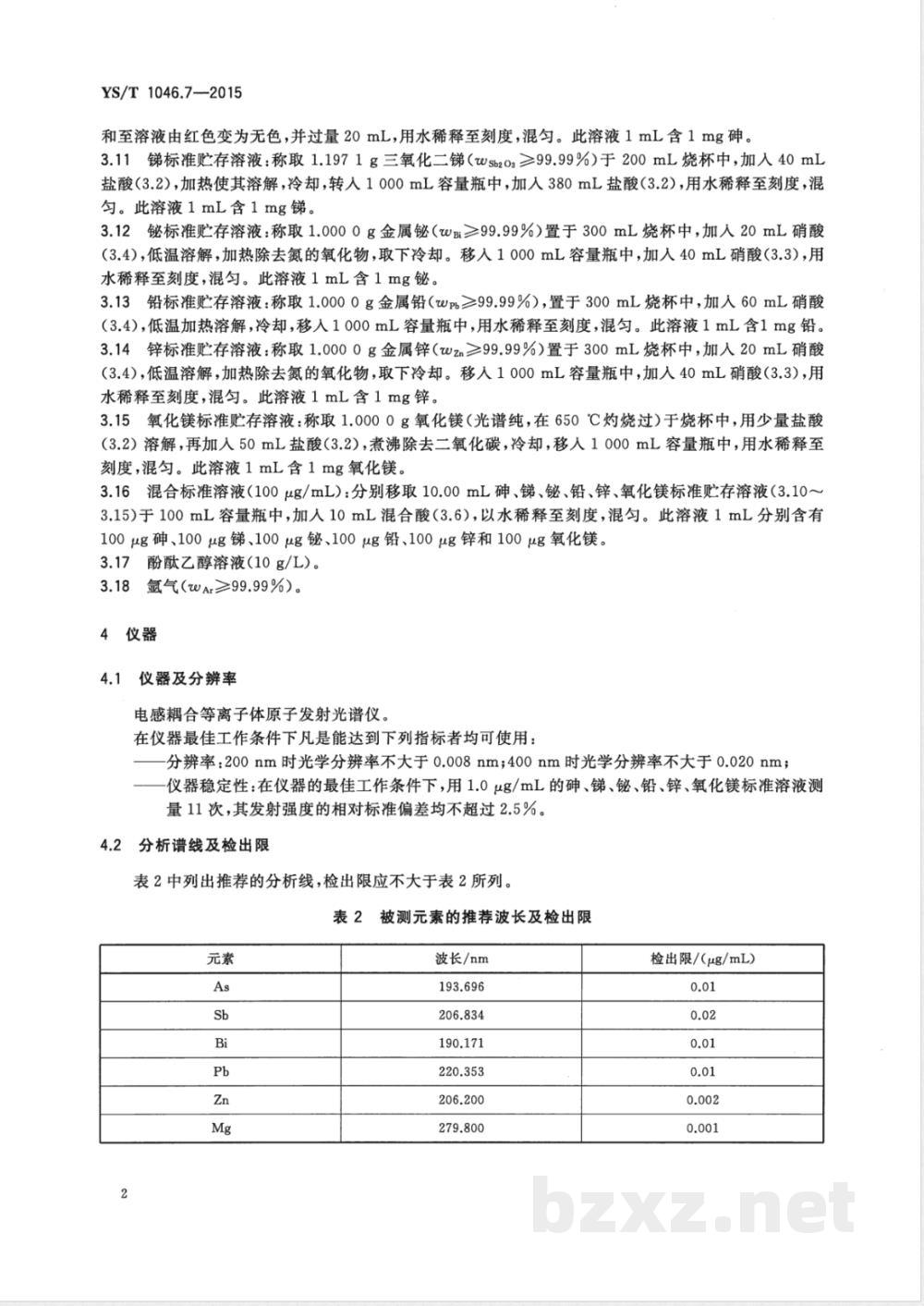 YS/T 1046.7-2015铜渣精矿化学分析方法  第7部分：砷、锑、铋、铅、锌、氧化镁量的测定 电感耦合等离子体原子发射光谱法 