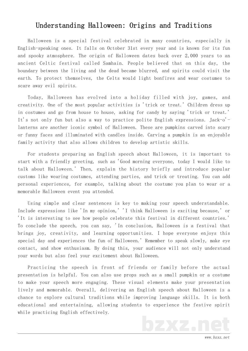 万圣节活动英文演讲稿范文：How to Celebrate Halloween in English