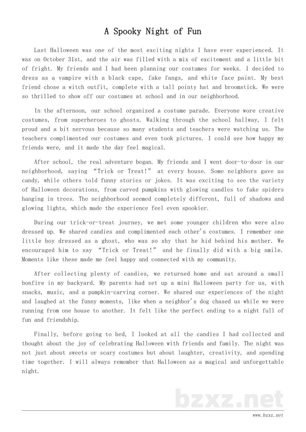 万圣节英文作文：My Halloween Night