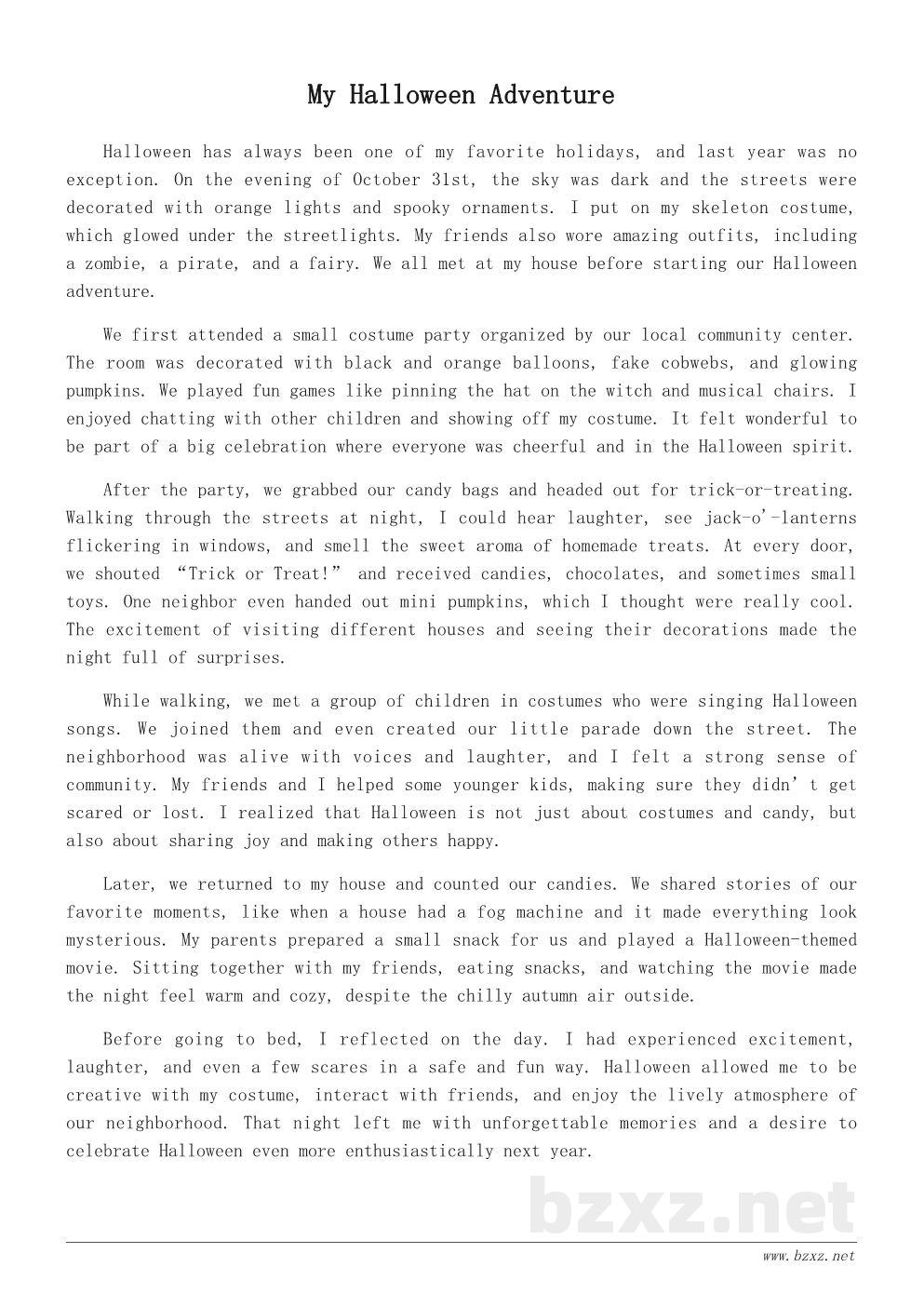 万圣节英文作文：My Halloween Night