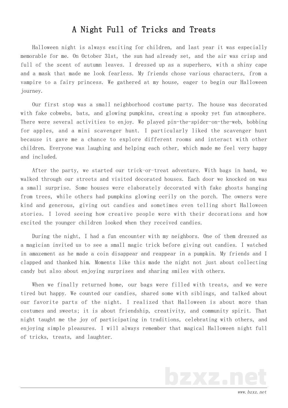 万圣节英文作文：My Halloween Night
