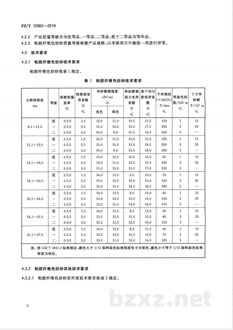 FZ/T 12062-2019粘胶纤维色纺纱 FZ/T 12062-2019粘胶纤维色纺纱