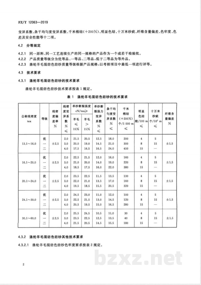 FZ/T 12063-2019涤纶羊毛混纺色纺纱 FZ/T 12063-2019涤纶羊毛混纺色纺纱