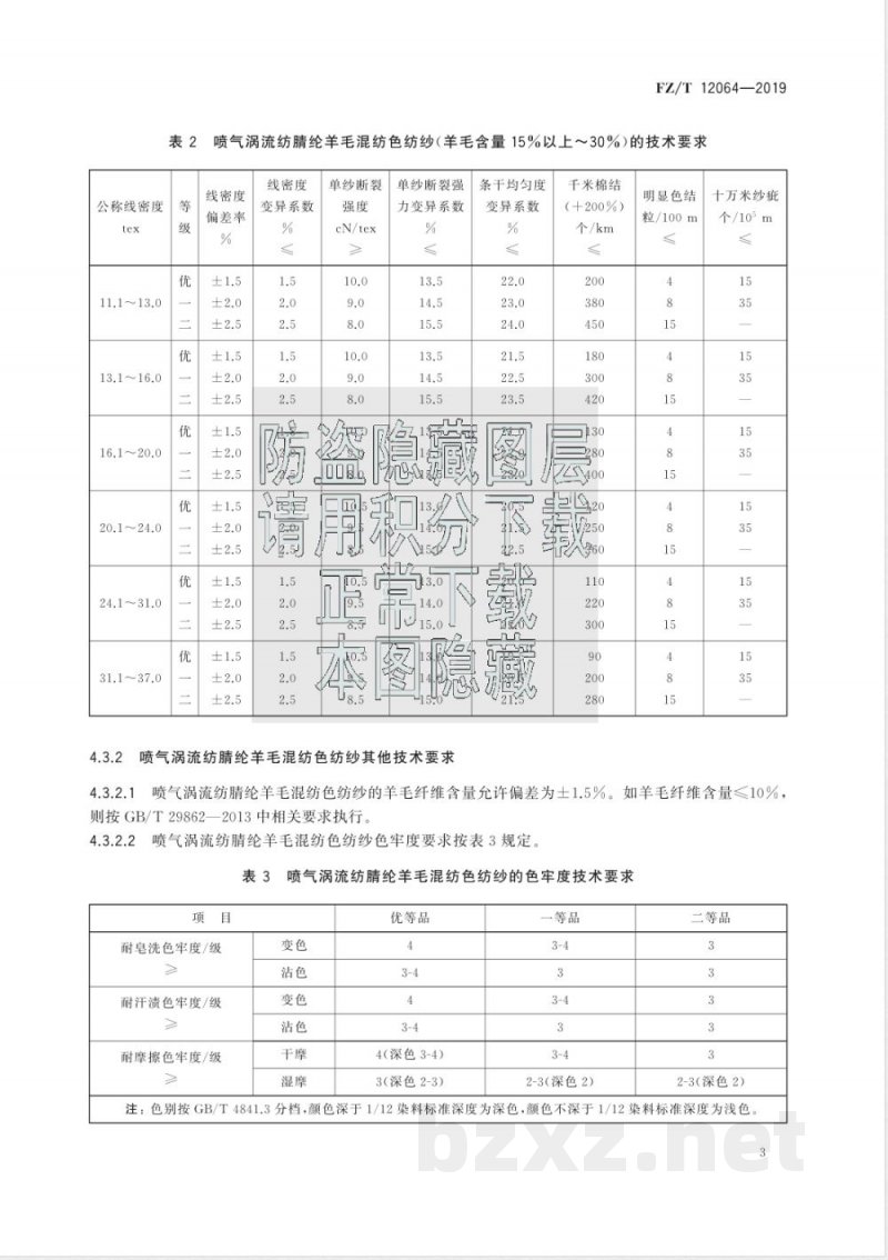 FZ/T 12064-2019喷气涡流纺腈纶羊毛混纺色纺纱 FZ/T 12064-2019喷气涡流纺腈纶羊毛混纺色纺纱