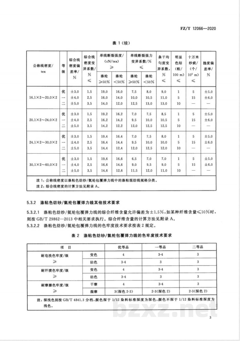 FZ/T 12066-2020涤粘色纺纱/氨纶包覆弹力线 FZ/T 12066-2020涤粘色纺纱/氨纶包覆弹力线