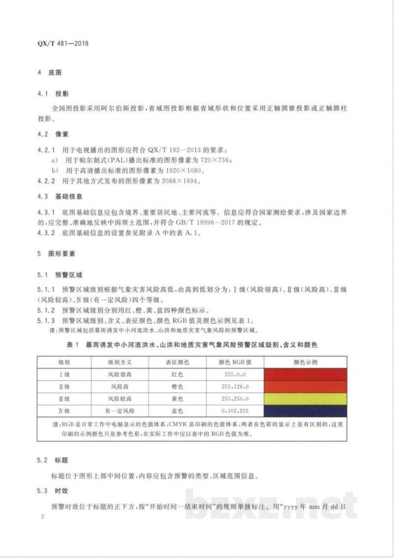 QX/T 481-2019暴雨诱发中小河流洪水、山洪和地质灾害气象风险预警服务图形 QX/T 481-2019暴雨诱发中小河流洪水、山洪和地质灾害气象风险预警服务图形