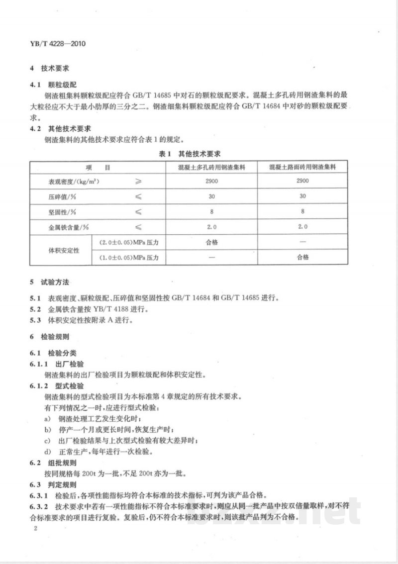 YB/T 4228-2010混凝土多孔砖和路面砖用钢渣 YB/T 4228-2010混凝土多孔砖和路面砖用钢渣