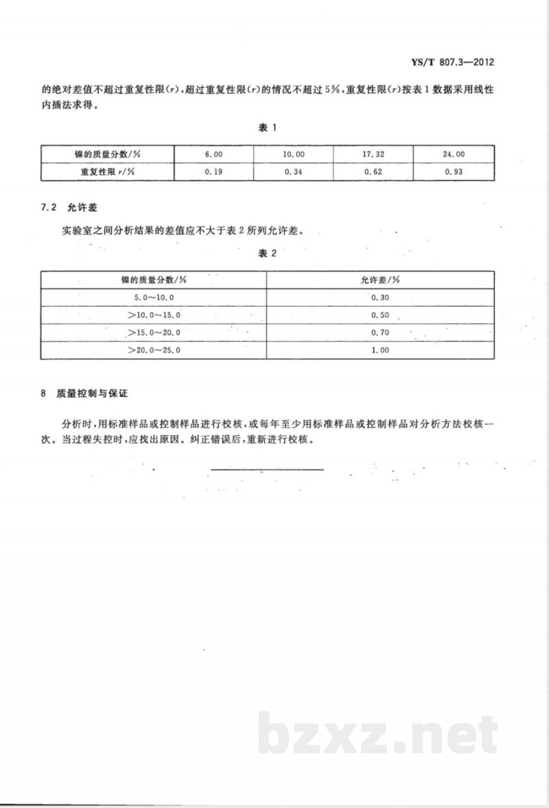 YS/T 807.3-2012铝中间合金化学分析方法 第3部分:镍含量的测定 EDTA滴定法 YS/T 807.3-2012铝中间合金化学分析方法 第3部分:镍含量的测定 EDTA滴定法