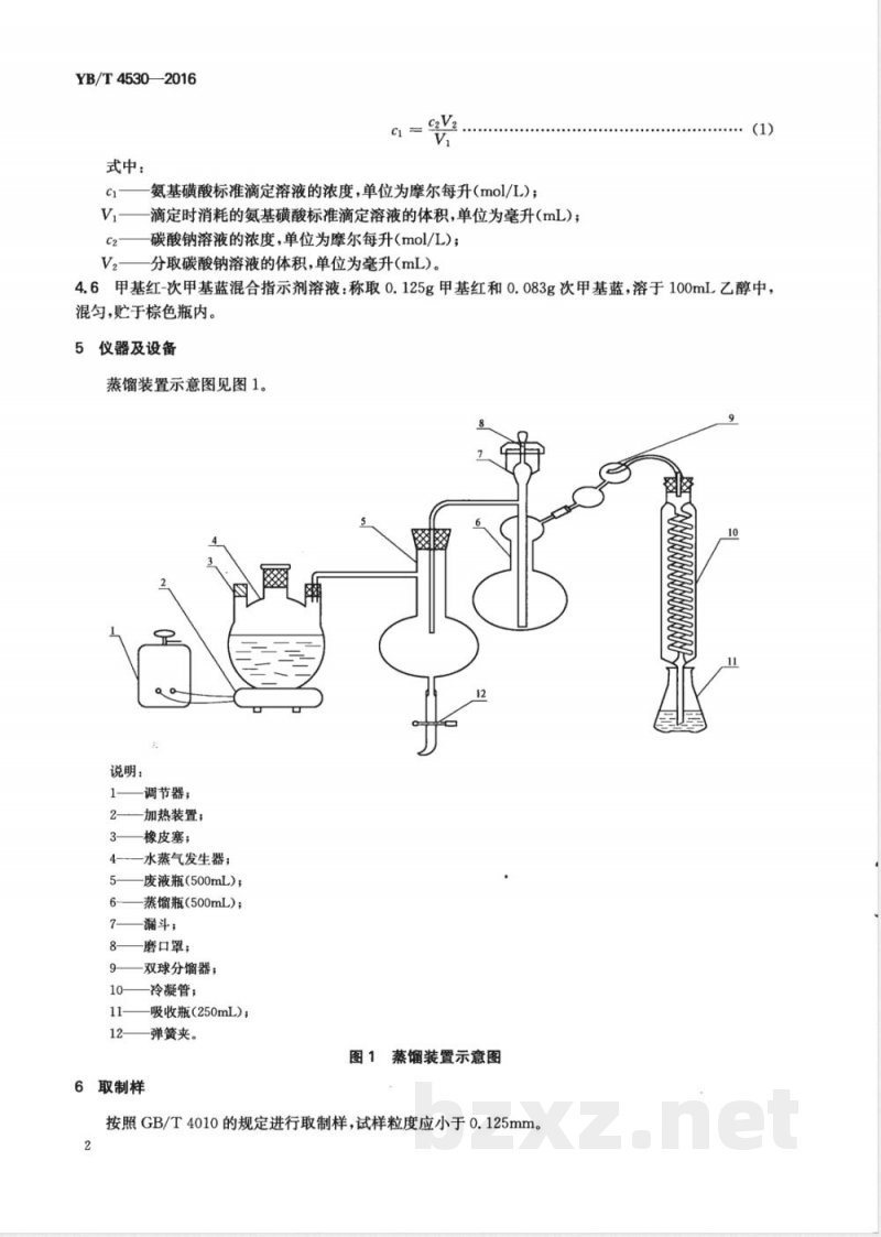YB/T 4530-2016氮化锰铁 氮含量的测定 蒸馏-中和滴定法 