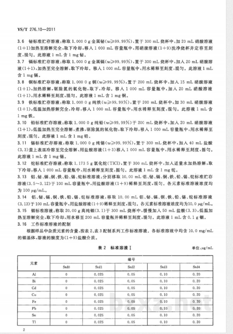 YS/T 276.10-2011铟化学分析方法 第10部分:铋、铝、铅、铁、铜、镉、锡、铊量的测定 电感耦合等离子体原子发射光谱法 YS/T 276.10-2011铟化学分析方法 第10部分:铋、铝、铅、铁、铜、镉、锡、铊量的测定 电感耦合等离子体原子发射光谱法