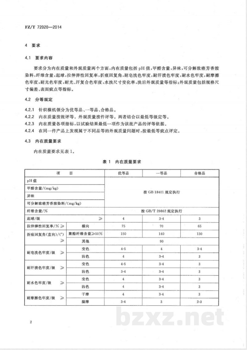 FZ/T 72020-2014针织横机领 