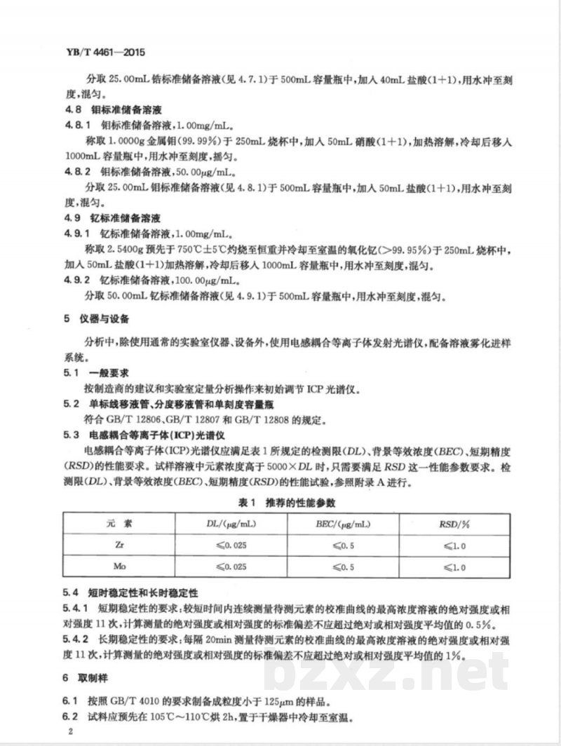 YB/T 4461-2015高纯硅铁 锆和钼含量的测定 电感耦合等离子体原子发射光谱法 YB/T 4461-2015高纯硅铁 锆和钼含量的测定 电感耦合等离子体原子发射光谱法