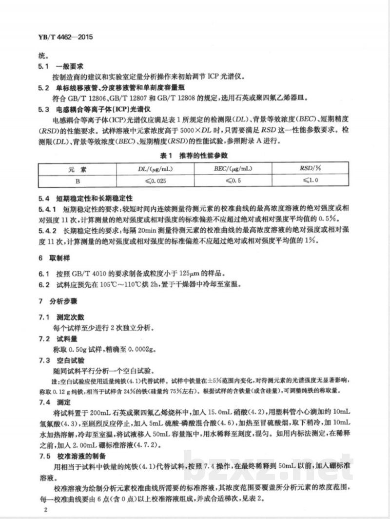 YB/T 4462-2015高纯硅铁 硼含量的测定 电感耦合等离子体原子发射光谱法 YB/T 4462-2015高纯硅铁 硼含量的测定 电感耦合等离子体原子发射光谱法
