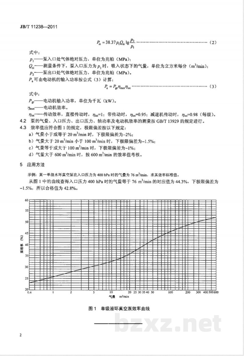 JB/T 11238-2011真空技术 液环真空泵效率 JB/T 11238-2011真空技术 液环真空泵效率