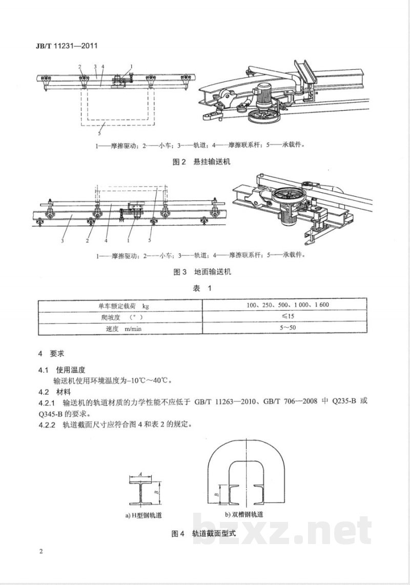 JB/T 11231-2011摩擦驱动悬挂输送机 JB/T 11231-2011摩擦驱动悬挂输送机