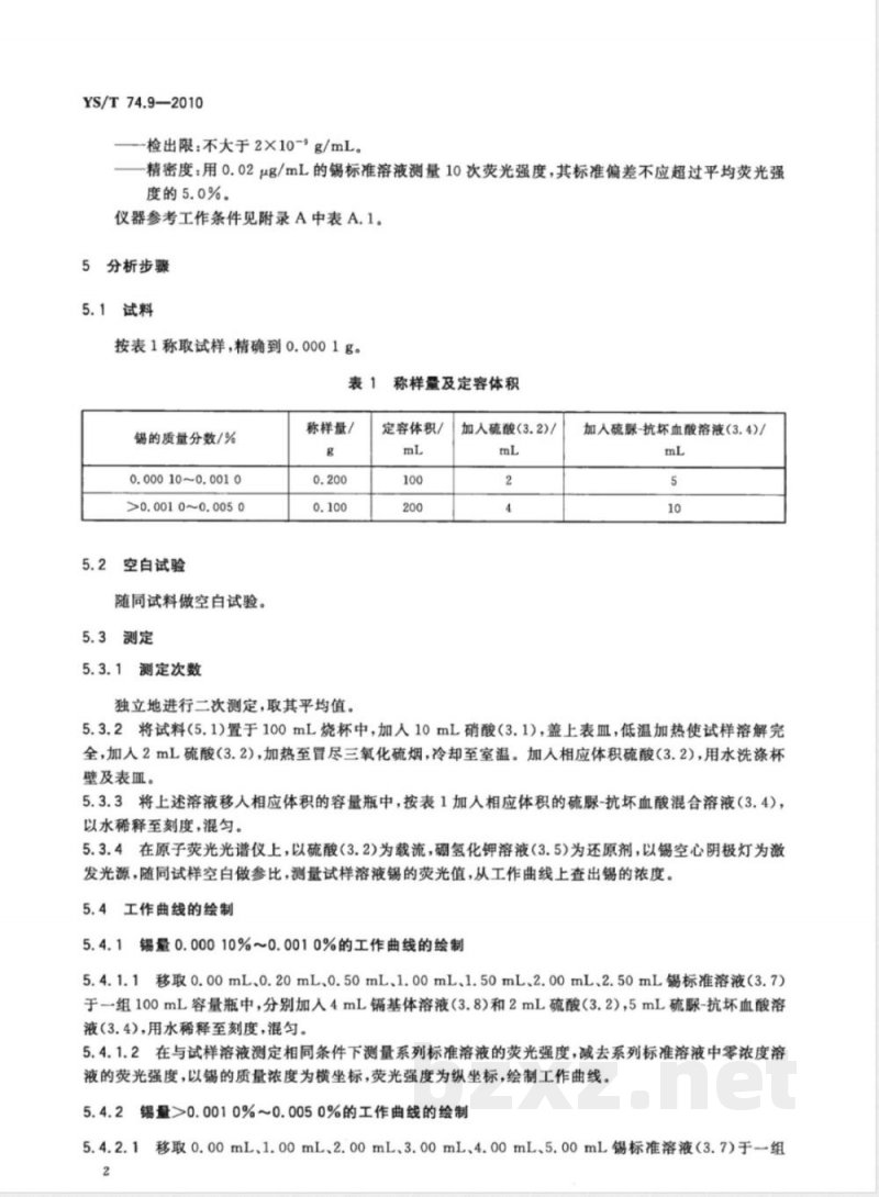 YS/T 74.9-2010镉化学分析方法 第9部分:锡量的测定 氢化物发生-原子荧光光谱法 YS/T 74.9-2010镉化学分析方法 第9部分:锡量的测定 氢化物发生-原子荧光光谱法