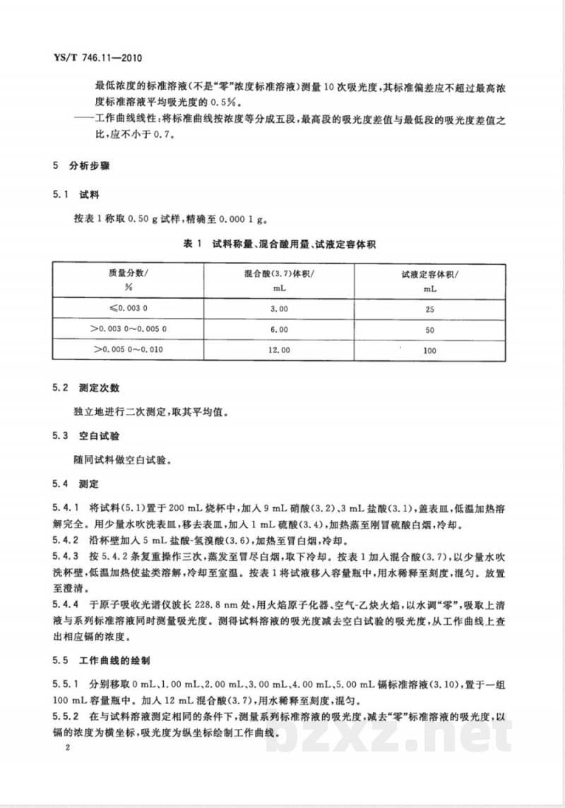 YS/T 746.11-2010无铅锡基焊料化学分析方法 第11部分:镉含量的测定 火焰原子吸收光谱法 YS/T 746.11-2010无铅锡基焊料化学分析方法 第11部分:镉含量的测定 火焰原子吸收光谱法