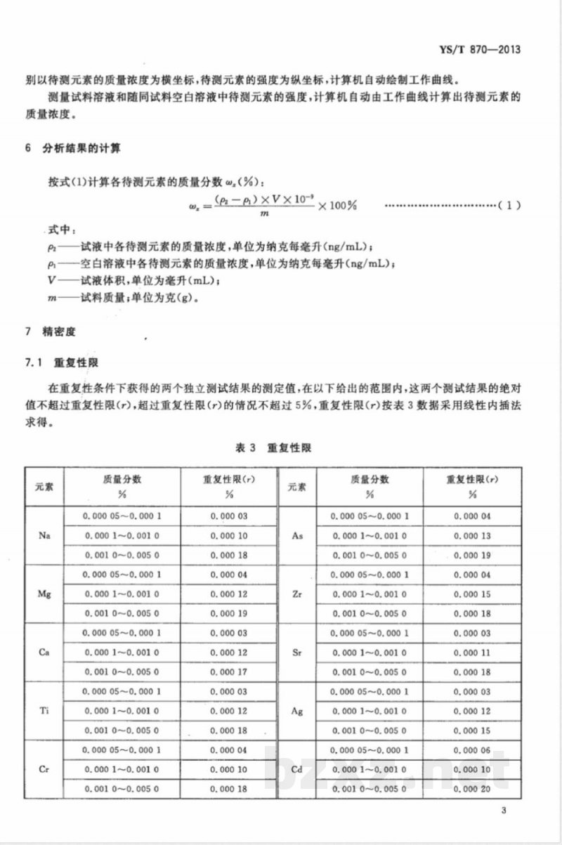 YS/T 870-2013高纯铝化学分析方法 痕量杂质元素的测定 电感耦合等离子体质谱法 YS/T 870-2013高纯铝化学分析方法 痕量杂质元素的测定 电感耦合等离子体质谱法
