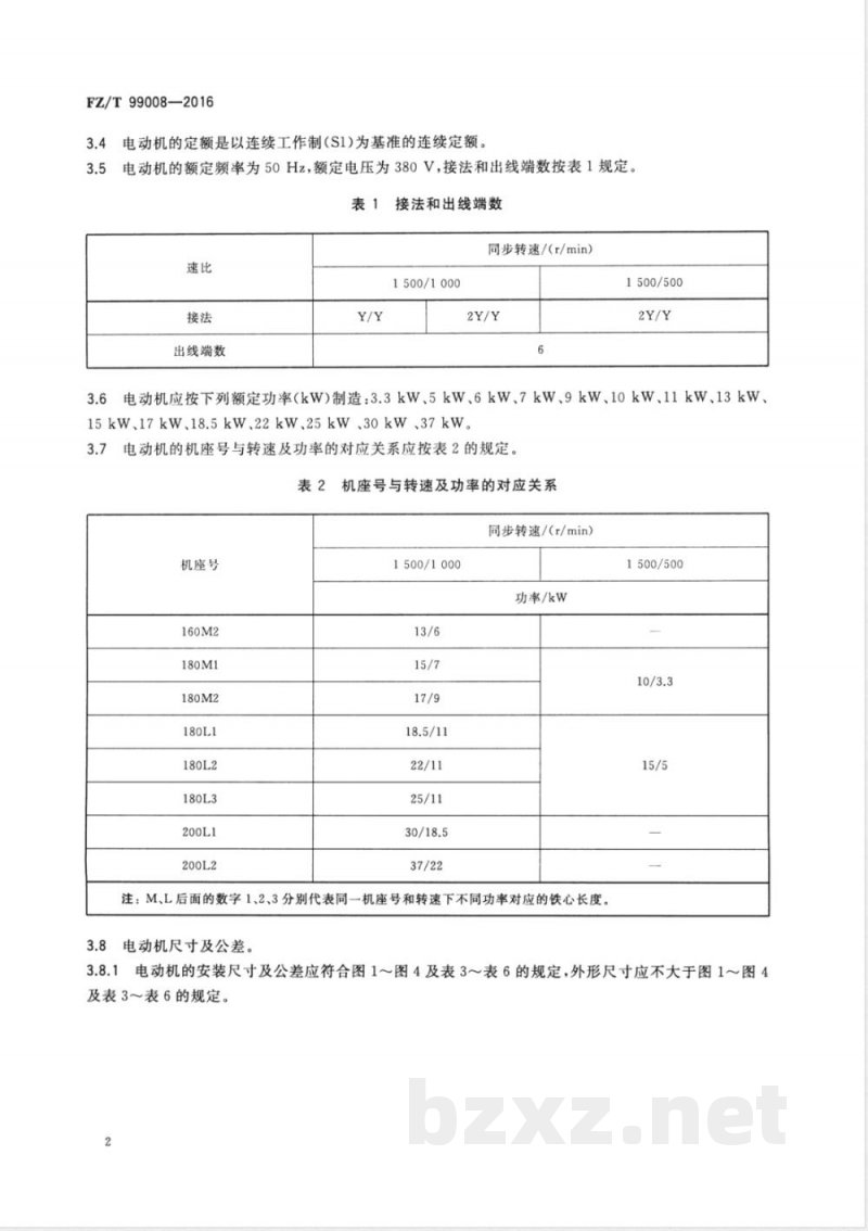 FZ/T 99008-2016FXD系列纺织用高效率多速三相异步电动机技术条件(机座号160-200) FZ/T 99008-2016FXD系列纺织用高效率多速三相异步电动机技术条件(机座号160-200)